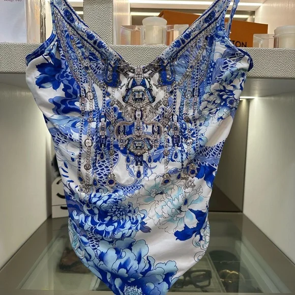 Camilla Blue and White Floral One Piece Swimsuit Size Medium - Picture 1 of 8